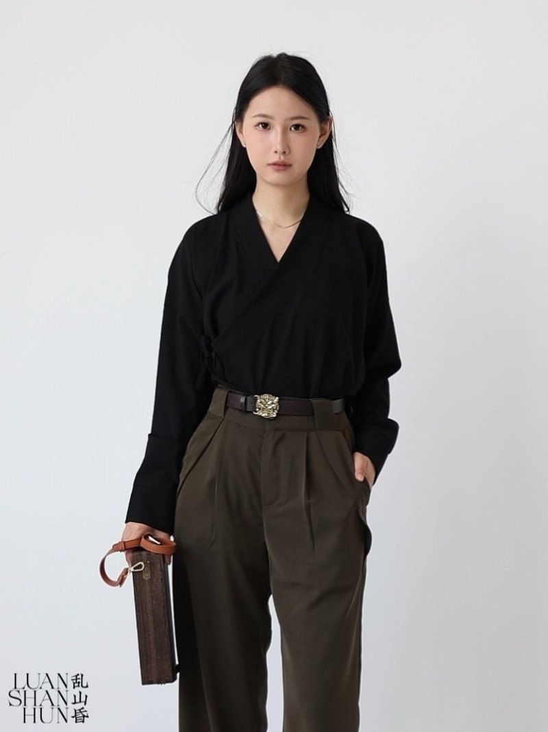 乱山昏 原创设计四季国风新概念内衬中衣 男女同款汉元素里衣黑色 - 男装衬衫 - 聚酯纤维 黑色