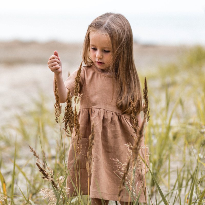 Linen Baby Girl Dress, Linen Kids Clothing Girls, Toddler Linen Dress, Baby Gift - 童装裙 - 亚麻 咖啡色