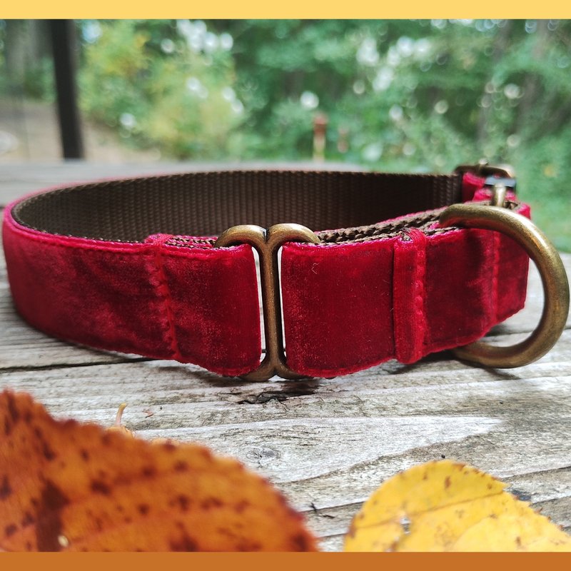 Velvet Red 可调式滑套宠物颈圈 - 项圈/牵绳 - 聚酯纤维 红色