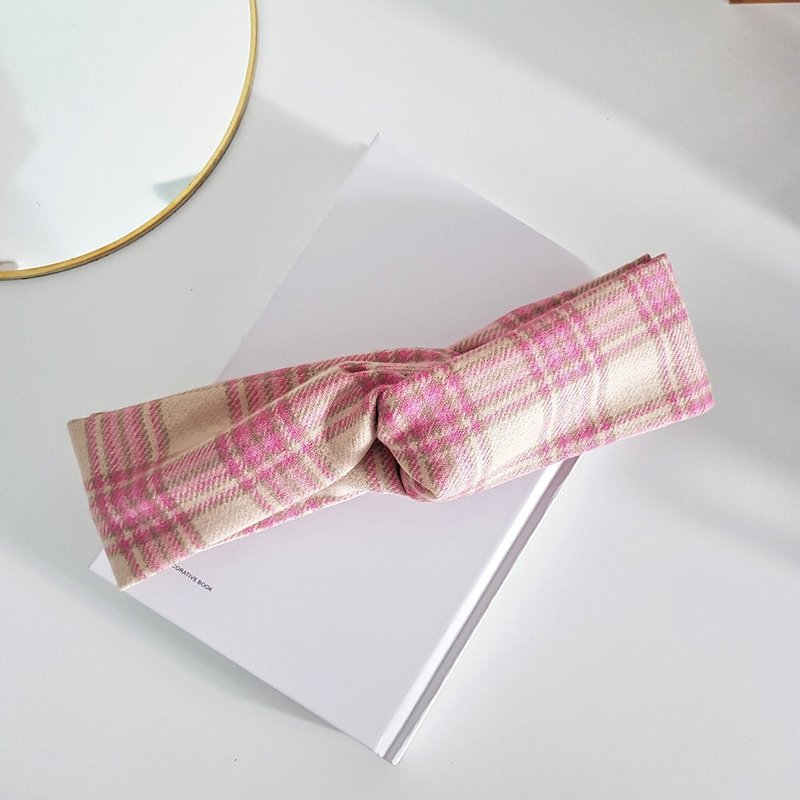 甜甜软糖 秋冬毛呢 交叉松紧发带 发饰 - 发带/发箍 - 棉．麻 粉红色