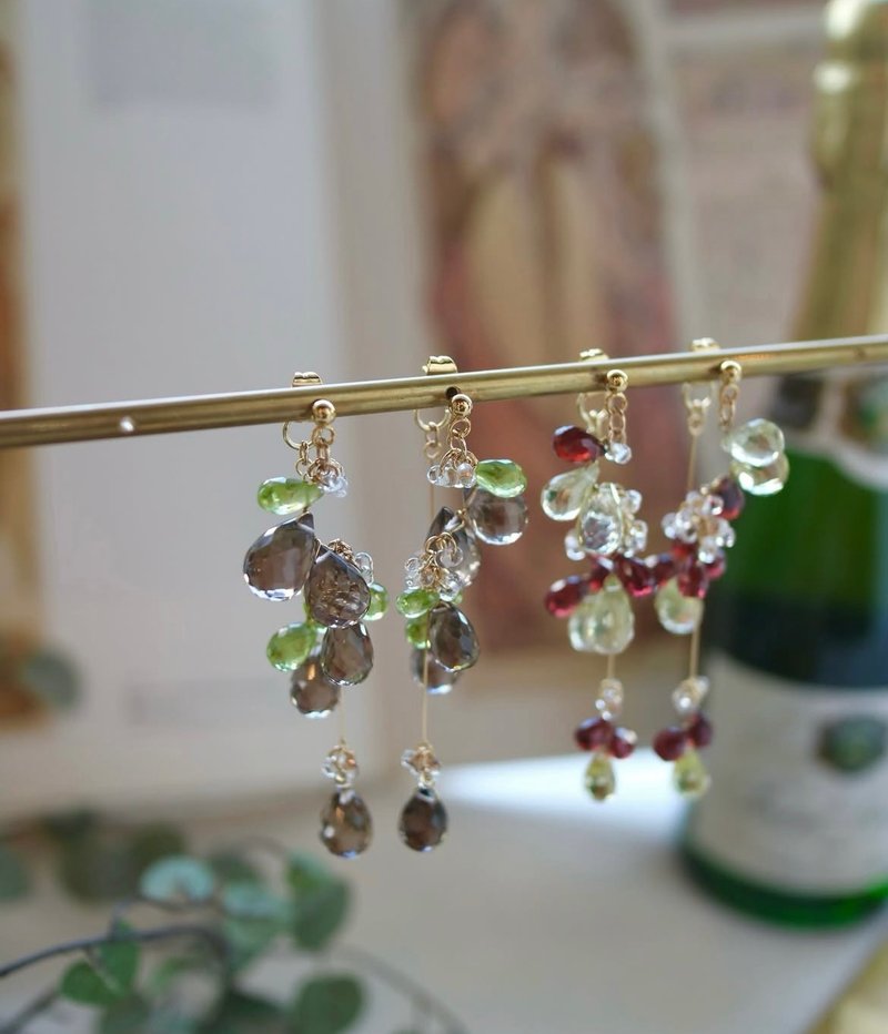 黄水晶 莫桑比克石榴石 茶水晶 橄榄石 葡萄酒 绿茶 - 耳环/耳夹 - 半宝石 多色