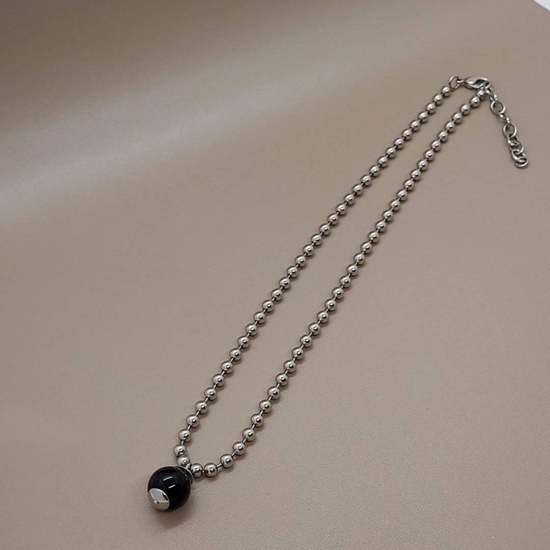 黑玛瑙 14mm 配316L不锈钢波波颈錬 - 项链 - 半宝石 