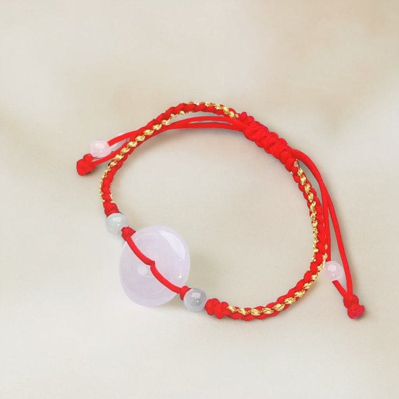 【好宝宝】冰翡翠平安扣婴儿编织手链 | 天然缅甸A货翡翠 | 送礼 - 手链/手环 - 玉石 白色