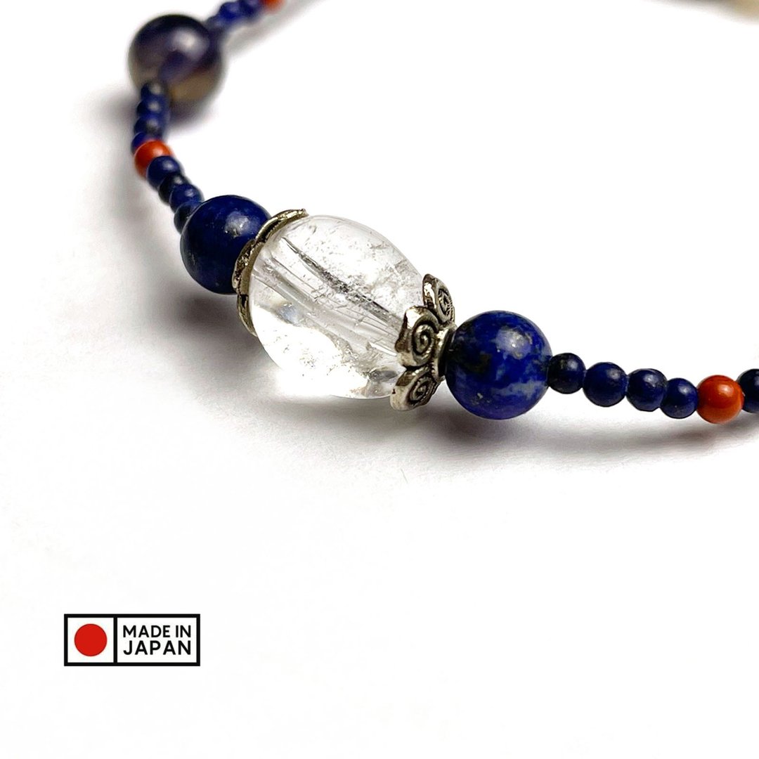 堇青石 蓝星砂 青金石 水晶手链 日本手作 天然矿石 事业运 圣诞 - 手链/手环 - 水晶 蓝色