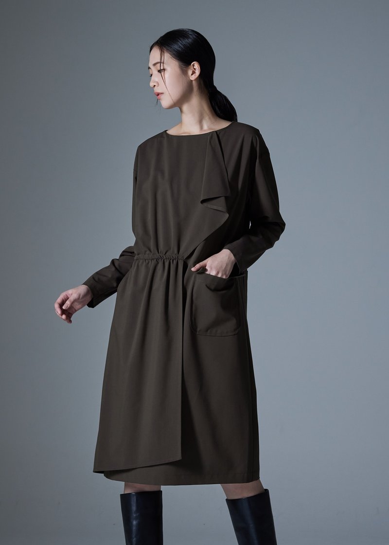 不对称活片洋装 - 洋装/连衣裙 - 其他人造纤维 咖啡色