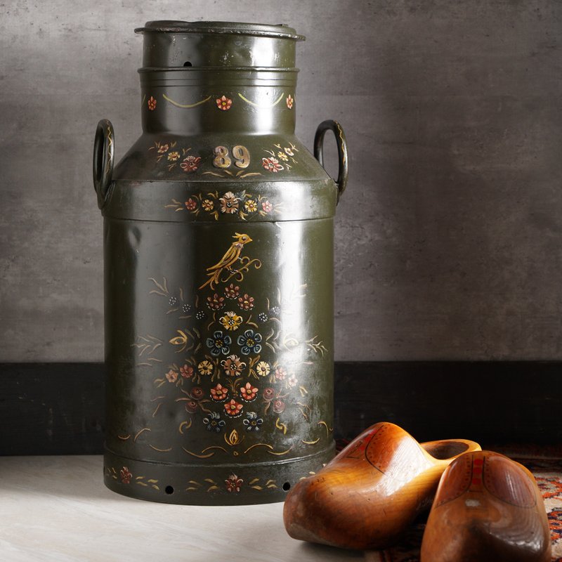 荷兰Hindeloopen风格手绘牛奶桶/伞桶/花器/干燥花桶 - 花瓶/陶器 - 其他金属 绿色