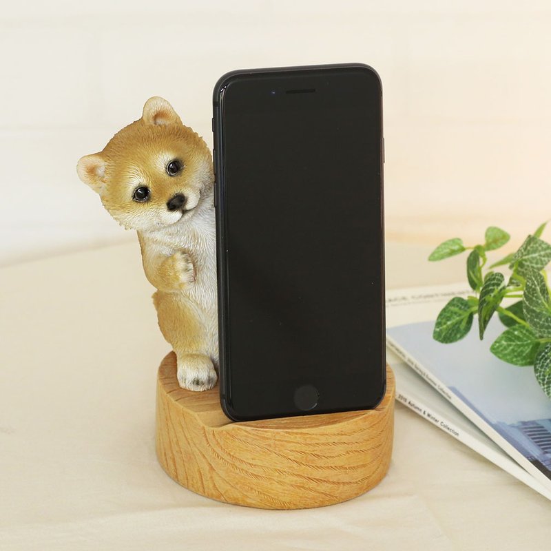 动物手机座 / 赤色柴犬款 / 母亲节  生日礼物 - 摆饰 - 树脂 咖啡色