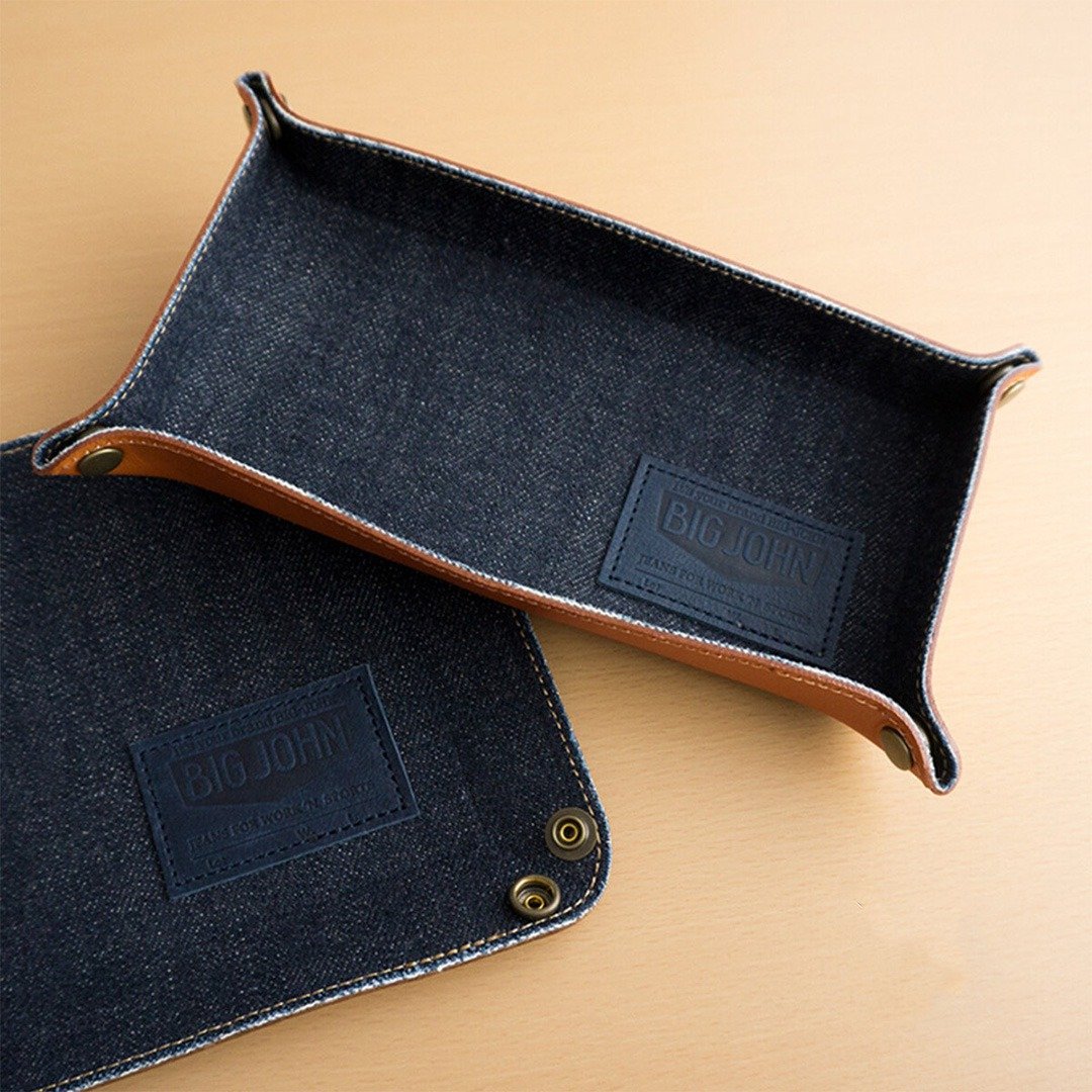 Denim Tray Rectangular [BIG JOHN x Seagull] Denim Leather Leather Tray Interior Goods HC06K - 收纳用品 - 其他材质 蓝色