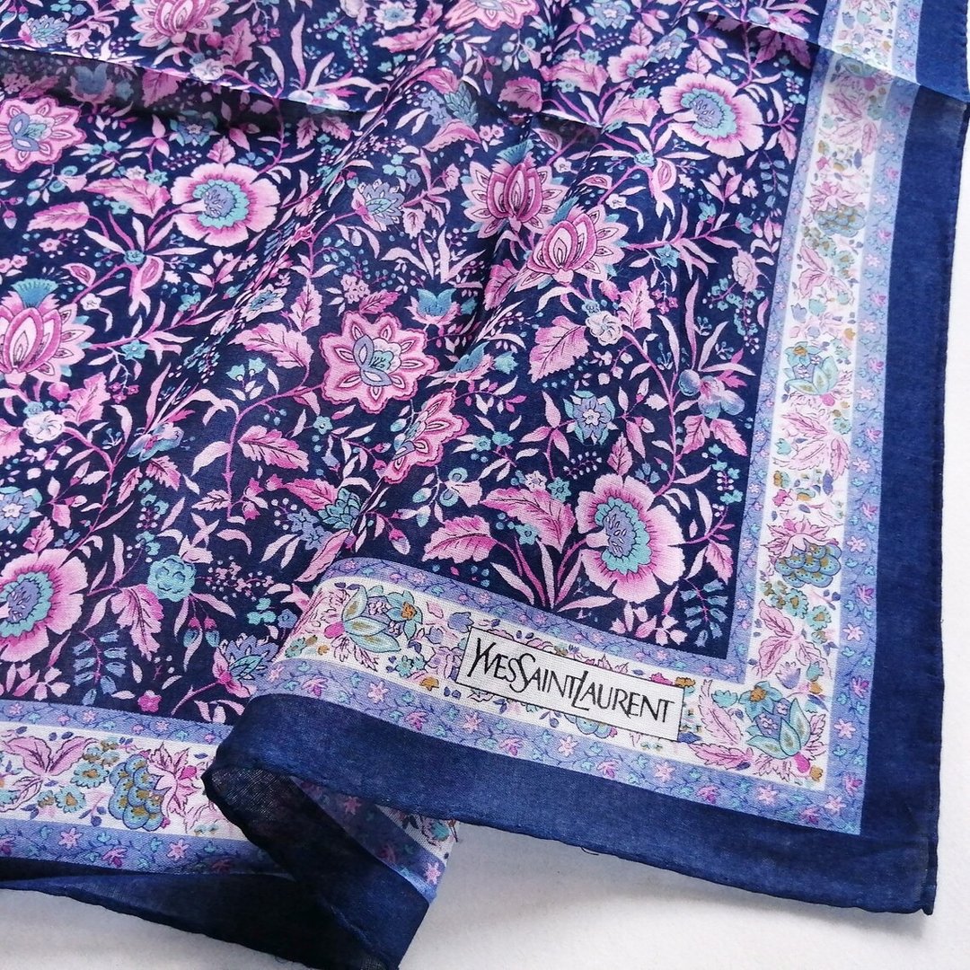Yves Saint Laurent Vintage Handkerchief Floral 19 x 18.5 inches - 丝巾 - 棉 紫色