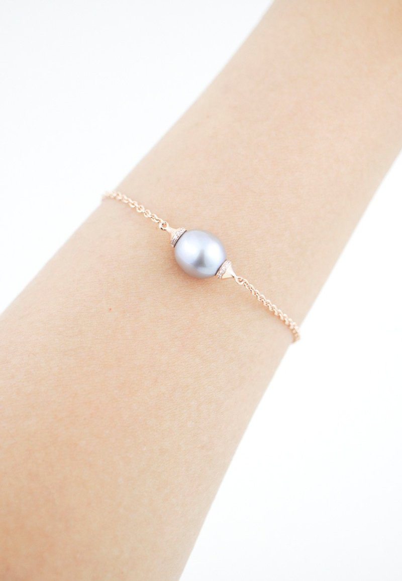 维多利亚 - 7x9mm 灰色淡水珍珠配蓝杜柏斯纯银电18K 玫瑰金手链 - 手链/手环 - 宝石 灰色