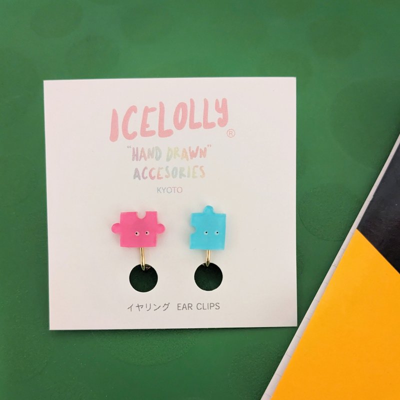 拼图手绘热塑性塑胶 耳针・耳夹 - 耳环/耳夹 - 塑料 多色