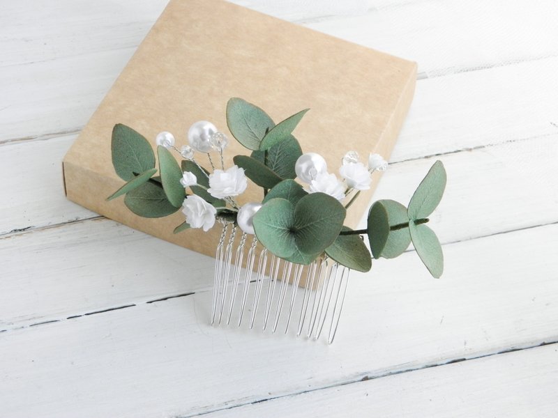 Eucalyptus hair comb Flower hair comb bride Bridal hair piece floral - 发饰 - 其他材质 多色