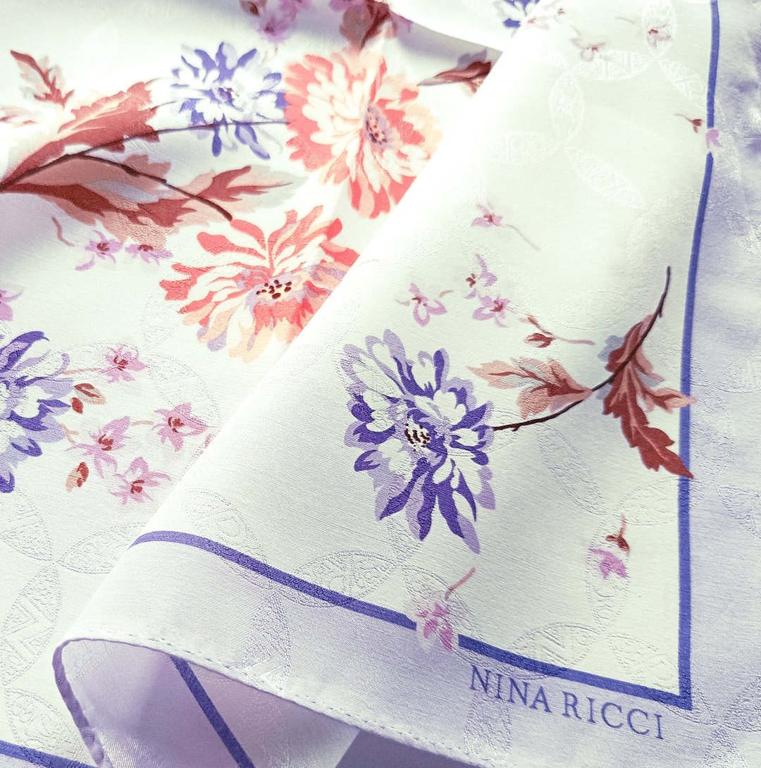 Nina Ricci 古董丝巾 印花 22.5 x 22.5 英寸 - 手帕/方巾 - 棉 透明