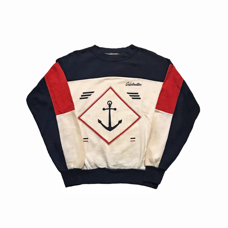 Vintage 80s Sweatshirt 古着船锚拼袖卫衣 - 中性连帽卫衣/T 恤 - 其他材质 多色