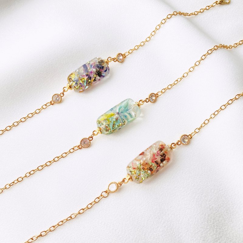 手链 可调整长度 简约 链条 贝壳 树脂 干燥花 调整扣 烫金 珍珠 透明 - 手链/手环 - 树脂 紫色