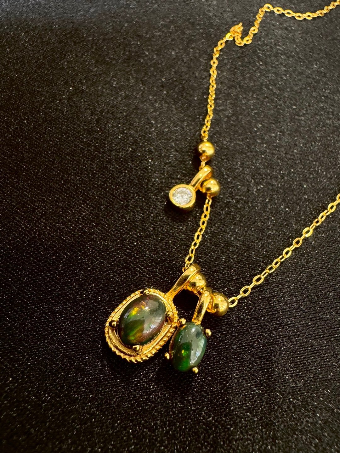 双双。s925 纯银 镀18k 黑欧泊 蛋白石 项链 Silver Necklace - 项链 - 半宝石 多色