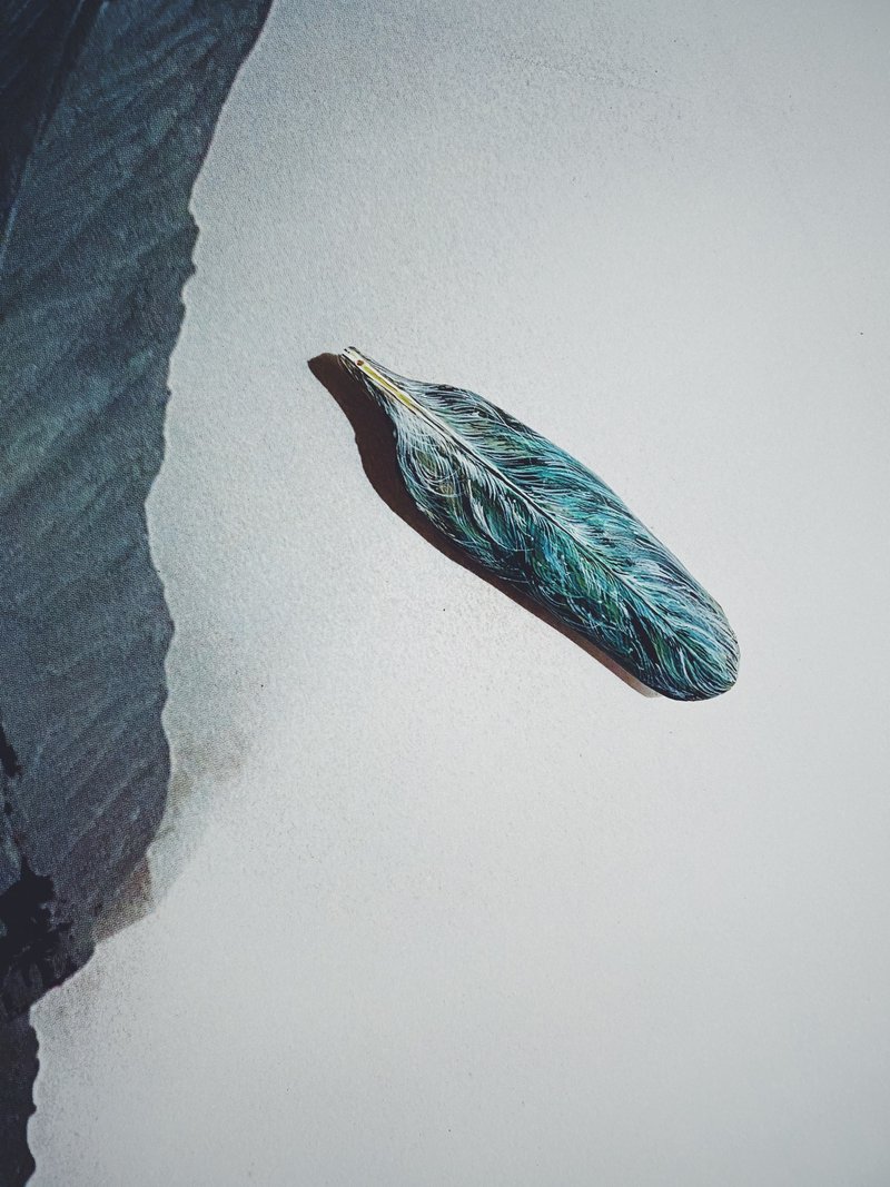 木刻手绘坠饰 - 羽毛 - 其他 - 木头 绿色