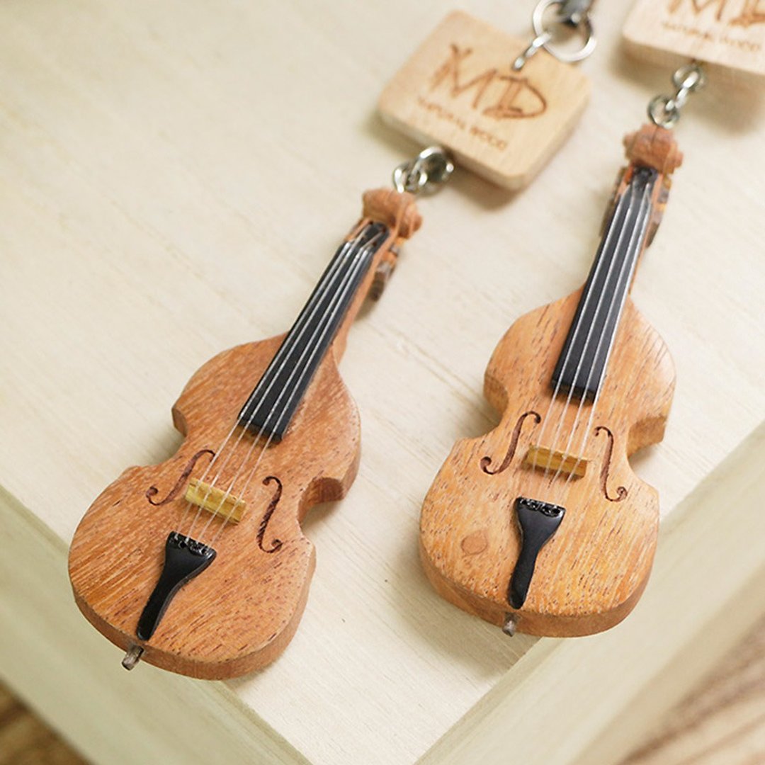 MD 仿真乐器吊饰 低音提琴 Double-Bass - 钥匙链/钥匙包 - 木头 咖啡色