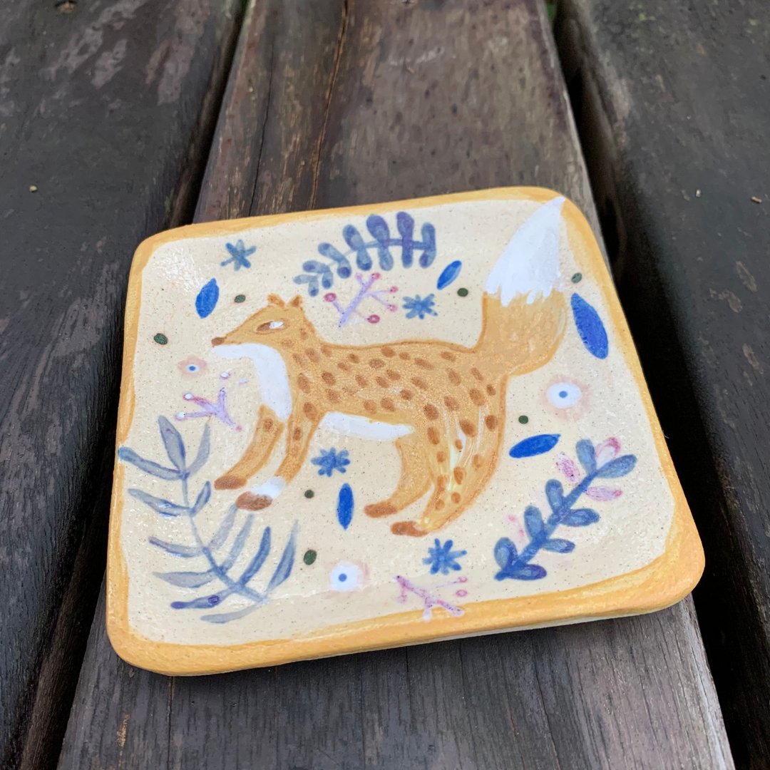 A Lu - 狐狸小陶盘/摆饰/手做手绘/陶画 仅此一件 - 摆饰 - 陶 多色