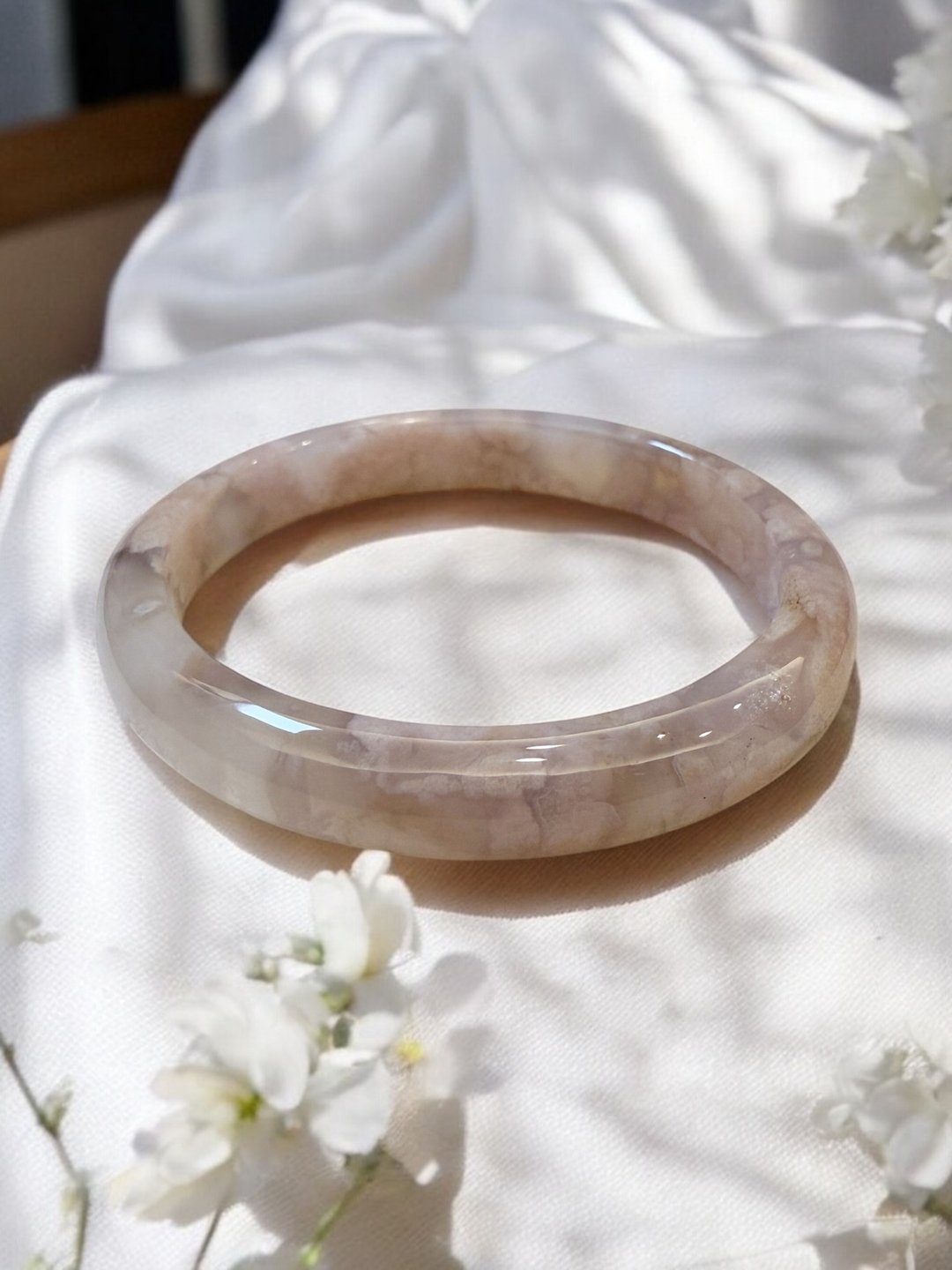 樱花玛瑙手镯 玛瑙手镯粉嫩粉紫春日粉花炸花贵妃镯57(正圈53-55) - 手链/手环 - 玉石 