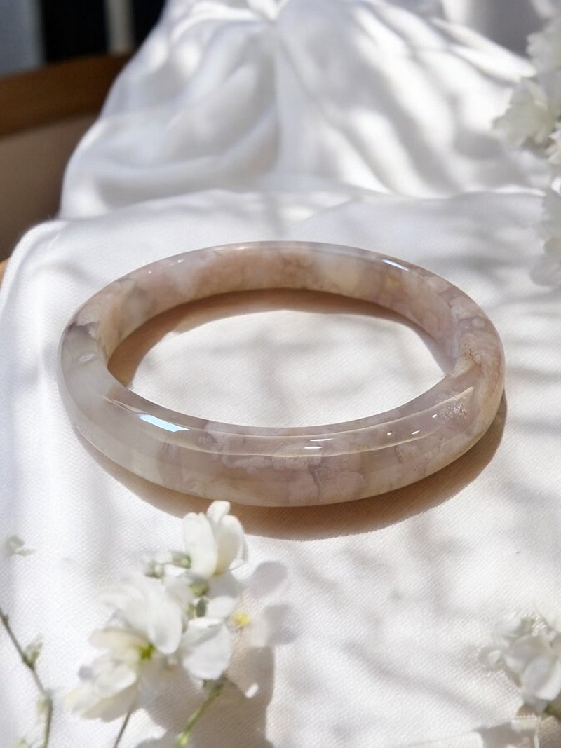 樱花玛瑙手镯 玛瑙手镯粉嫩粉紫春日粉花炸花贵妃镯57(正圈53-55) - 手链/手环 - 玉石 