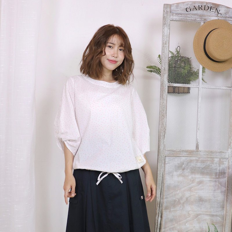 Hana Mokuba 七分袖点点上衣 - 女装上衣 - 棉．麻 