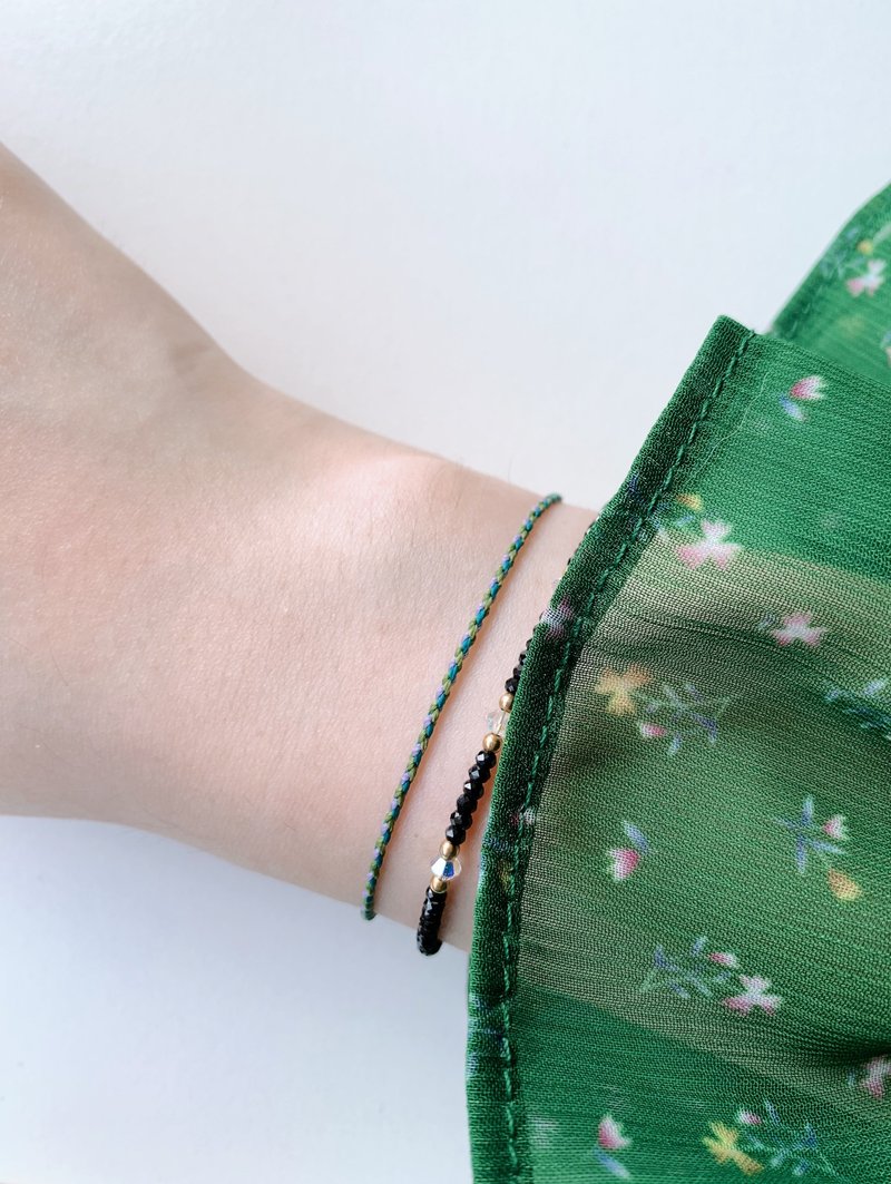 绿玛瑙 人鱼蓝绿+橄榄绿*2+薰衣草色 四股编 超极细 蜡线 幸运绳 - 手链/手环 - 半宝石 绿色