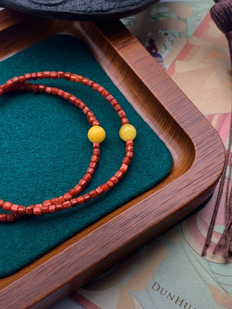 原创手工天然方糖刻面南红玛瑙蜜蜡手串开运手链生日礼物 - 手链/手环 - 玉石 红色