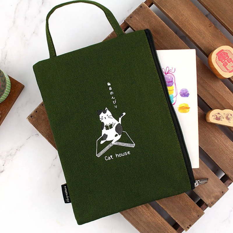 Chuyu A6/50K台湾棉布直式手提拉链携书袋手提(日志适用)-02抹茶绿 - 书衣/书套 - 尼龙 多色