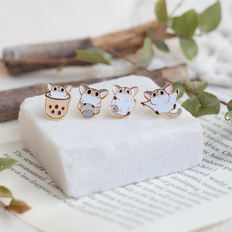 蜜袋鼯 口袋小萌兽 耳环 耳夹 低敏钢针 纸盒包装 生日礼物 - 耳环/耳夹 - 珐琅 黄色