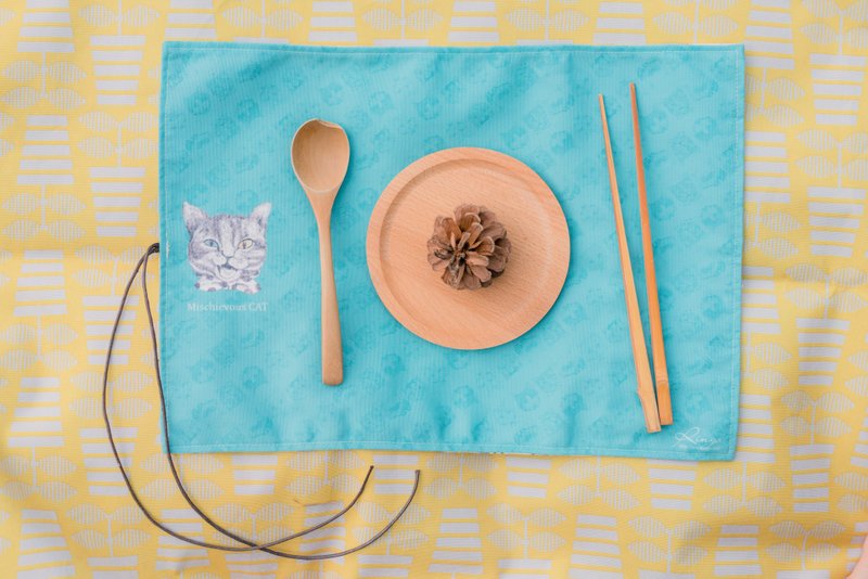 淘气猫咪湖水蓝午餐垫 - 餐垫/桌巾 - 棉．麻 蓝色