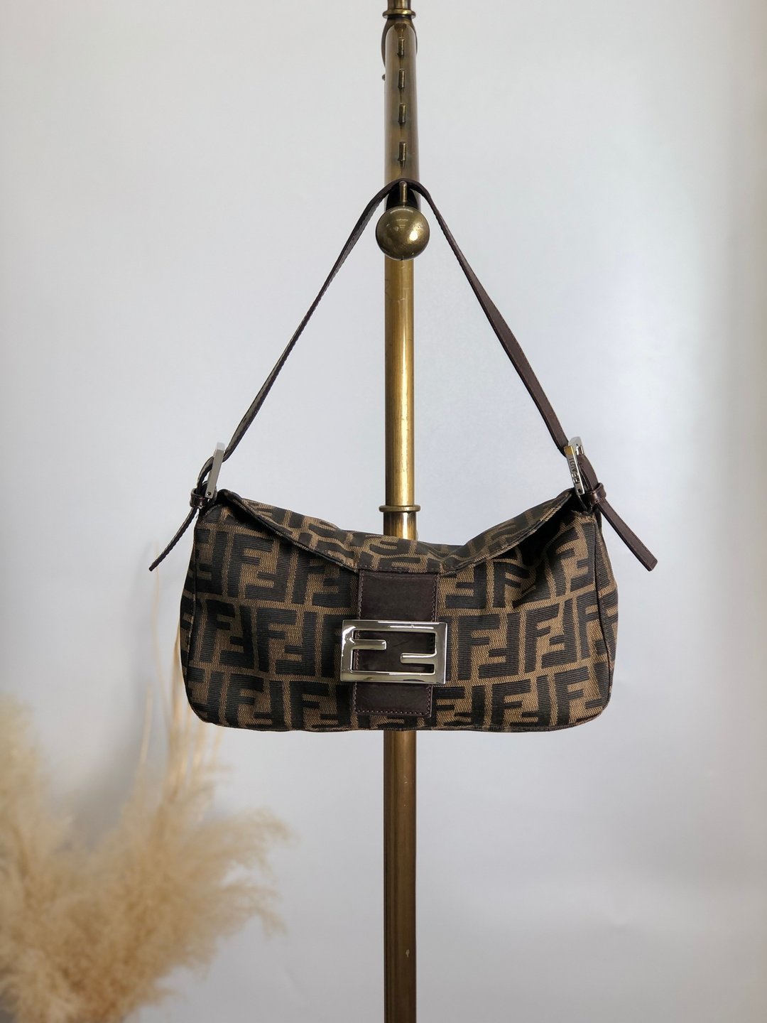 【日本直送名牌中古包】FENDI 芬迪 经典缇花手提包 棕色 缇花 妈妈包 vintage 古董 6wmhbk - 手提包/手提袋 - 棉．麻 咖啡色