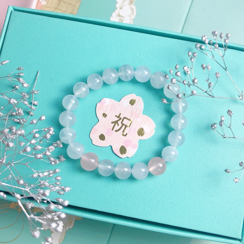 14cm 海蓝宝 粉晶 助健康运 守护爱情  弹性 手链 手链 定制化 - 手链/手环 - 半宝石 蓝色