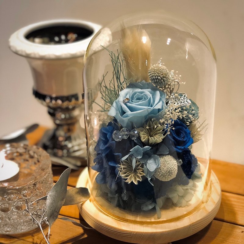 永生玫瑰微景 质感不凋花玻璃盅 | 生日  毕业季首选 |台北可自取 - 干燥花/捧花 - 植物．花 蓝色