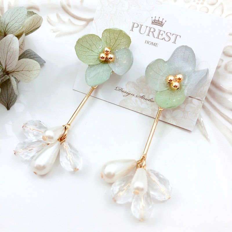 PUREST HOME 翠玉绣球女神の滴珠不凋花(可拆式)垂坠耳环/附礼盒 - 耳环/耳夹 - 其他材质 