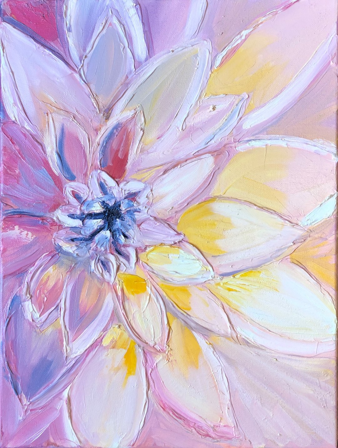 Lotus Painting Original Oil Art Flower Artwork Floral Wall Art - 海报/装饰画/版画 - 其他材质 粉红色