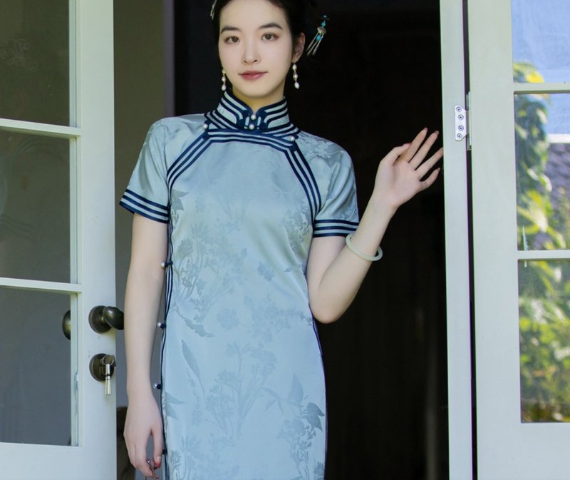 晴山诗语  新中式復古 重工美龄书香气古法旗袍 - 旗袍 - 其他材质 蓝色