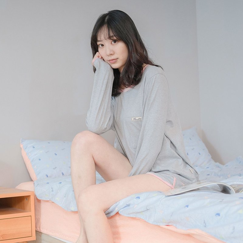 GOTSMIT有机棉显瘦长腿居家服-灰底粉 女朋友礼物 - 居家服/睡衣 - 棉．麻 灰色