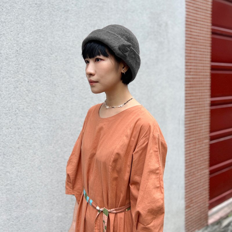 羊毛毡牛角扣帽_曙灰 - 帽子 - 羊毛 灰色