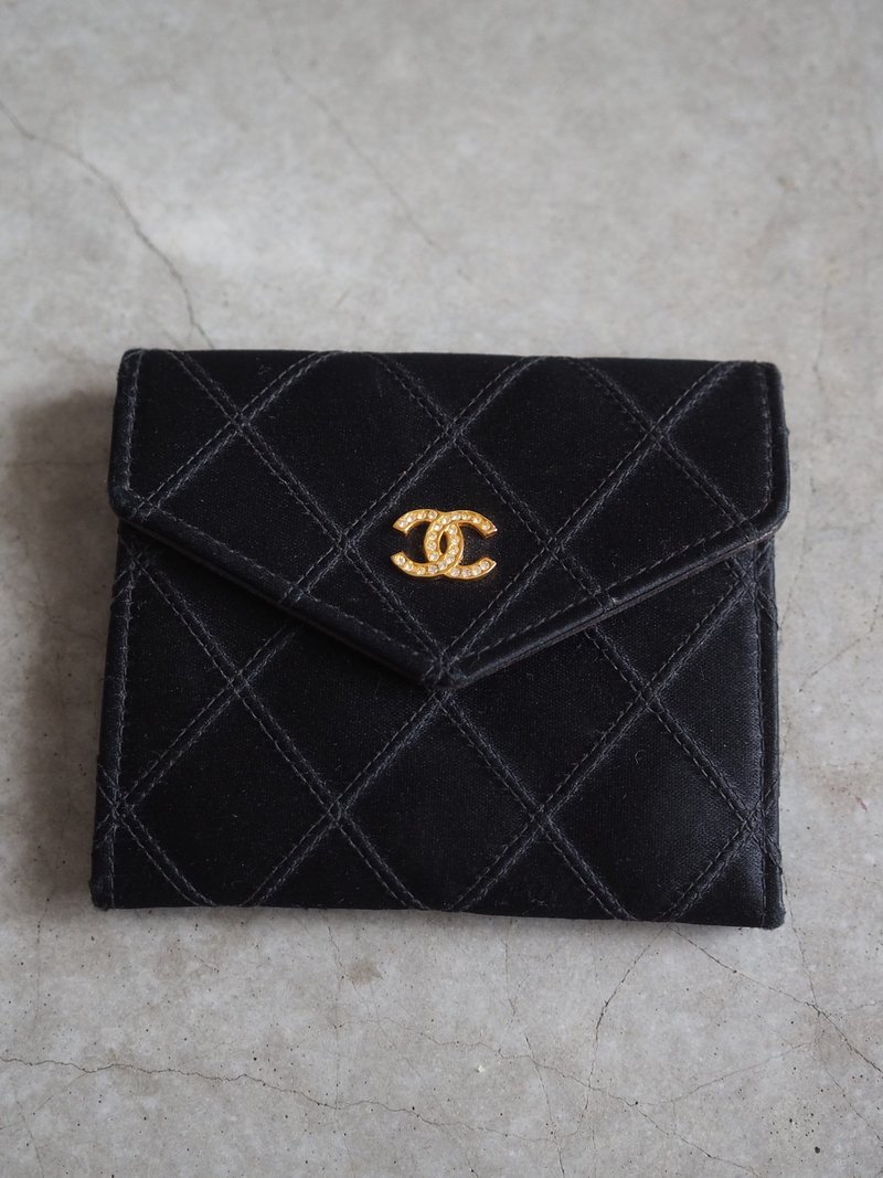 CHANEL 香奈儿 COCO 缎面 零钱包 钱包 黑色 古董级 复古 - 零钱包 - 真皮 黑色