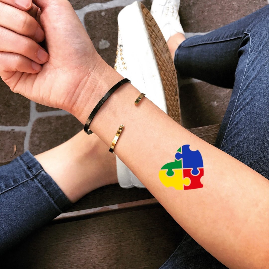 OhMyTat 自闭症 Autism 刺青图案纹身贴纸 (2 张) - 纹身贴 - 纸 多色