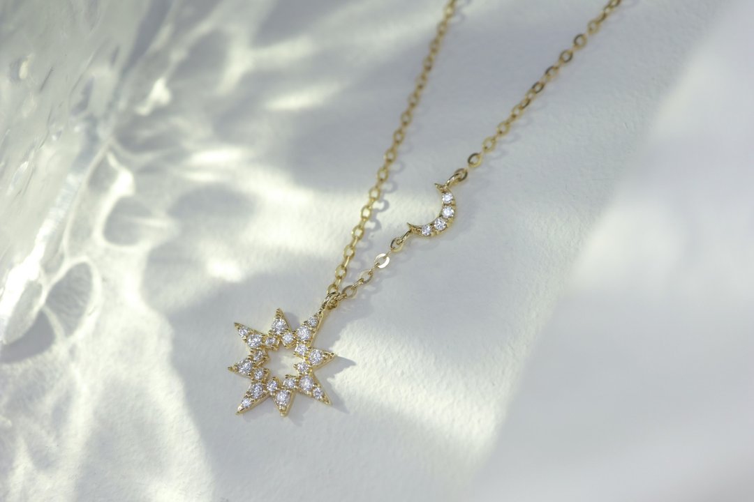 14K金。星芒项链 - 项链 - 24k 金 金色