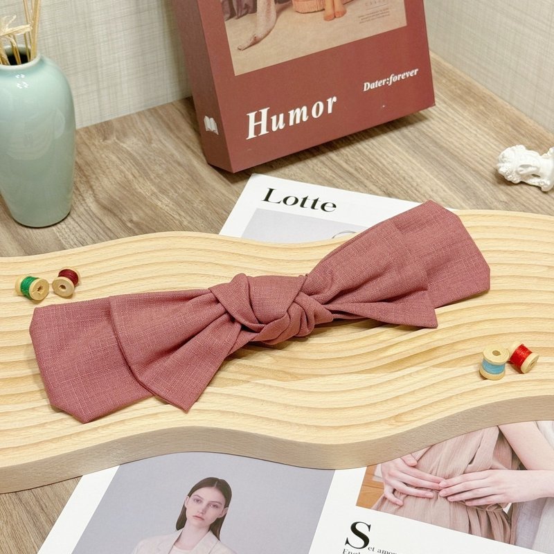 【巧妙艺手】海棠粉红 手作蝴蝶结发带 - 发带/发箍 - 棉．麻 粉红色
