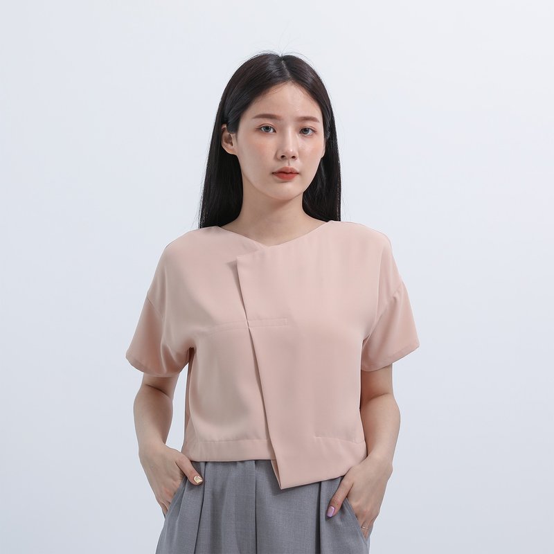 Goule_勾勒不对称褶片上衣_22SF007_粉 - 女装上衣 - 聚酯纤维 粉红色