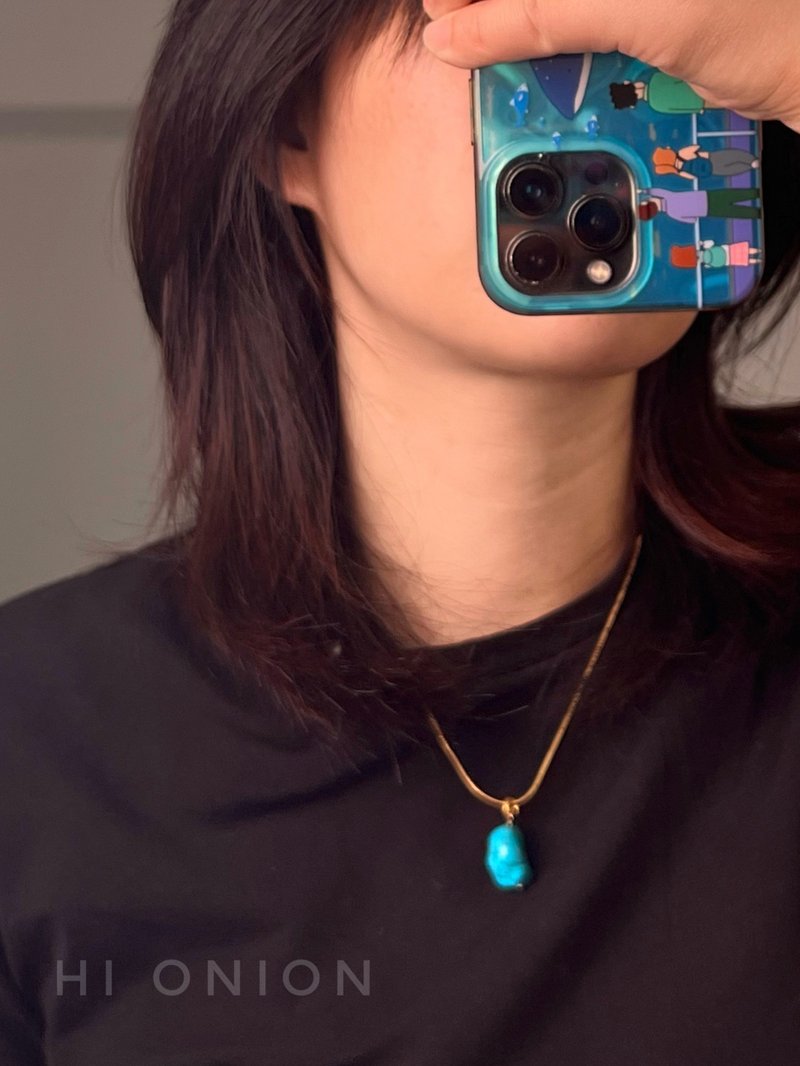 Hi Onion原创小众设计复古松石绿项链进口包金锁骨链个性男女高级 - 项链 - 其他材质 