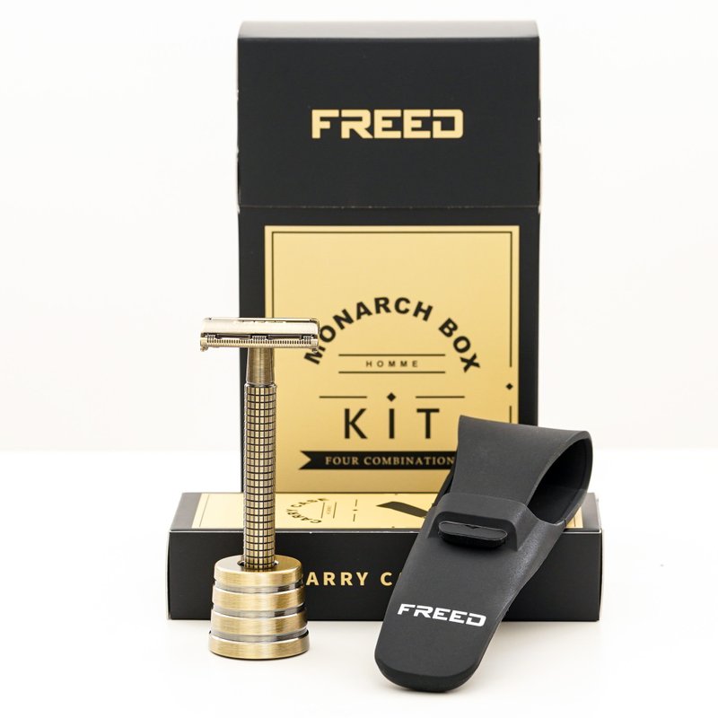 【FREED】尊爵四件组旋转开放式双刃安全刮胡刀礼盒 -古铜棕 现货 - 男性清洁护肤品 - 其他金属 橘色