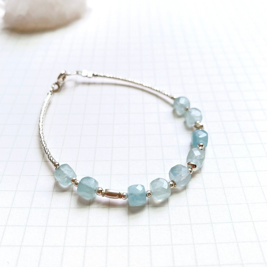 Ops Aquamarine silver bracelet -海水蓝宝/舒压/原矿/淡蓝色/银 - 手链/手环 - 宝石 蓝色
