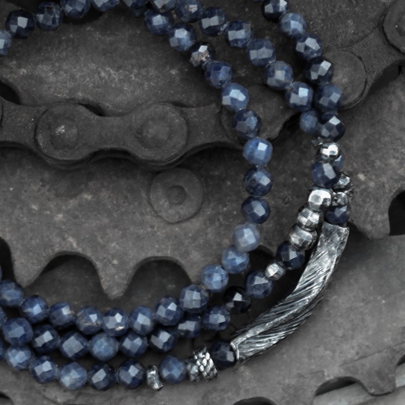 苍夜. 天然矿石三链手链 切角蓝宝石Sapphire 925纯银 - 手链/手环 - 宝石 蓝色