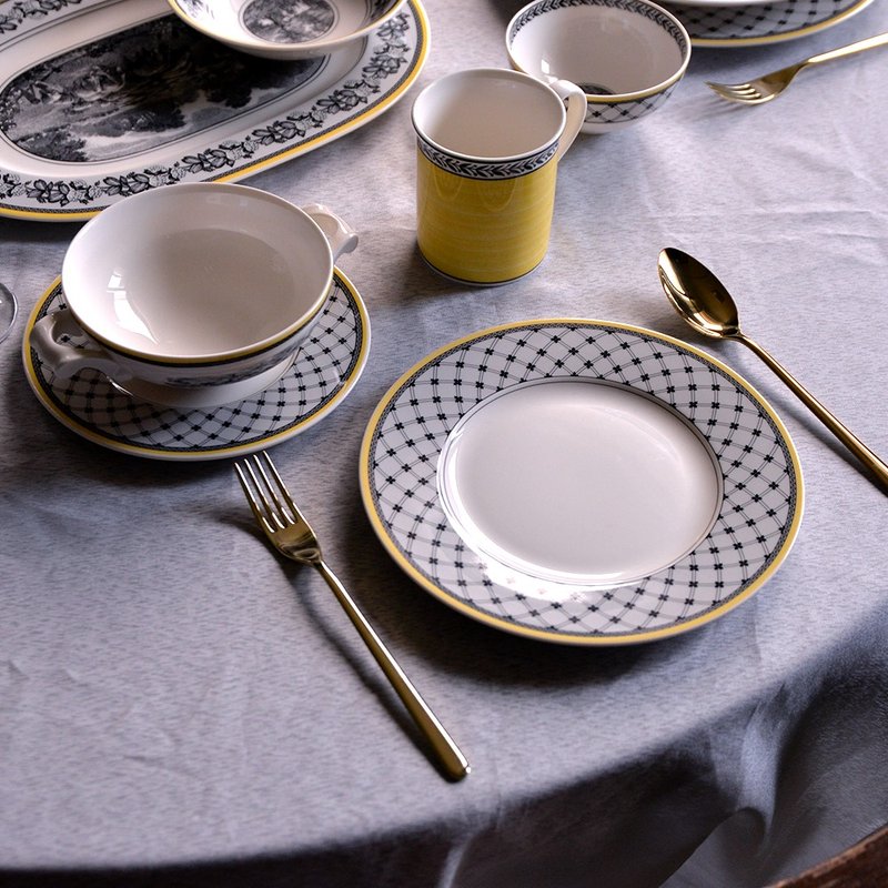 德VB │奥顿系列组合-单人副餐杯碗盘4件组(2款可选) - 盘子/餐盘/盘架 - 瓷 黄色