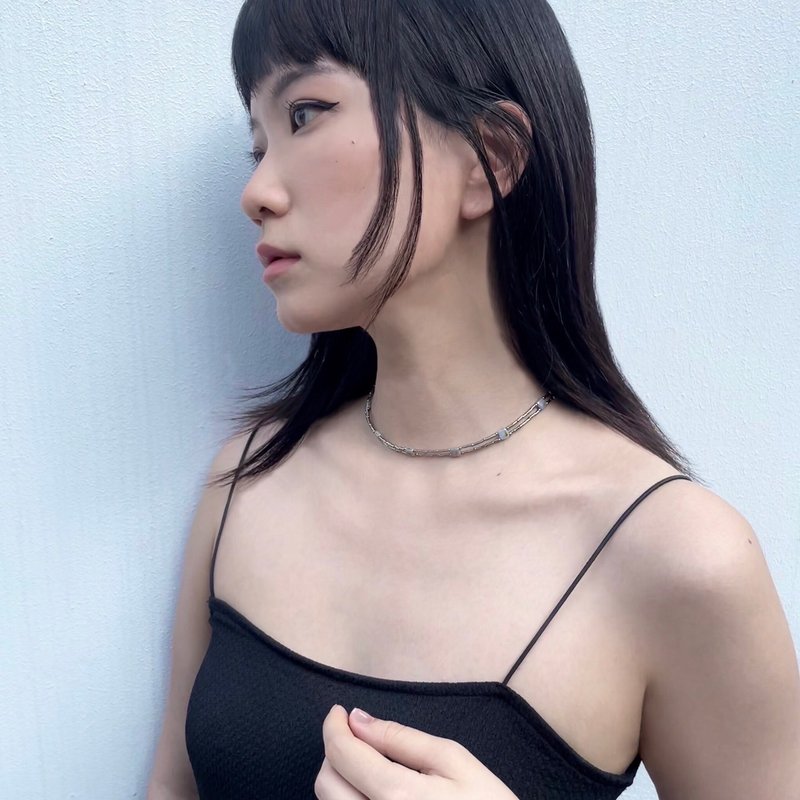 【蓝语】颈链 | 捷克珠 / 日本米珠 / 日本管珠 | 可订制长度 - 颈链 - 玻璃 银色